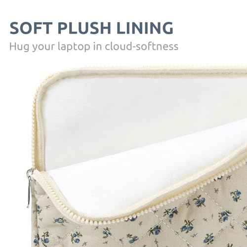 Puffy Laptop Sleeve 13-15.6 Inch Cute Quilted Laptop Protective Case Padded Floral Computer Sleeve for MacBook (A-Blue, 13 Inch)