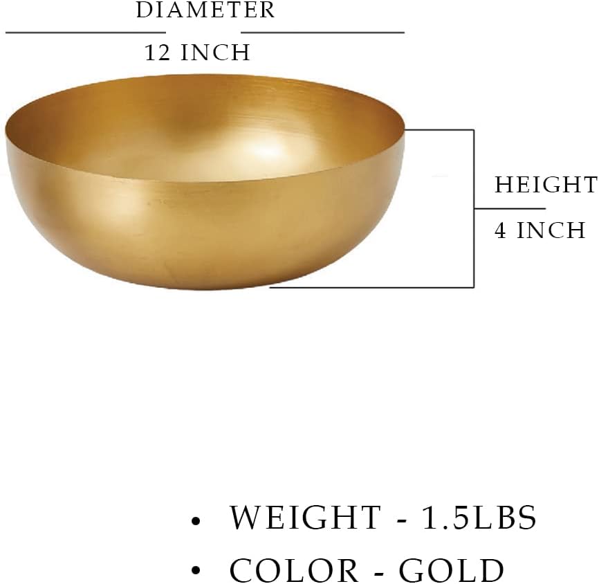 Serene Spaces Living Vintage Gold Decorative Iron Bowl, Table Centerpiece, Fruit Bowl, Floating Candle-Holder, Flower Bowl Vase, Potpourri, Catchall, Dining Table, 12" Diameter & 4" Tall, Single