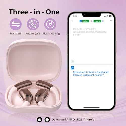 AI Language Translator Earbuds, Translation Earbuds Real Time, 3-in-1 Earbud Translator 144 Languages & Accents, Translation Headphones Fit iOS & Android for Travel Business Learning (A38 Pink)