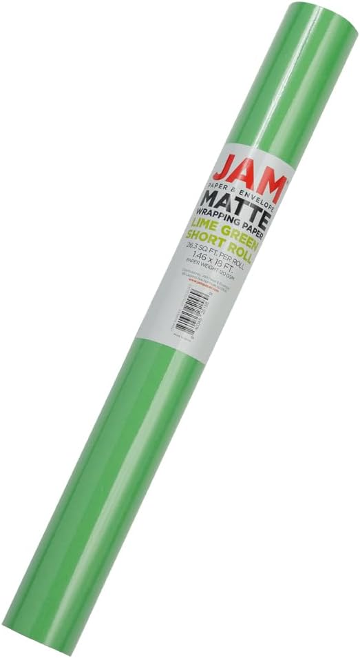 JAM Paper Gift Wrap - Matte Wrapping Paper - 26.3 Sq Ft (17 in x 18 Ft) - Matte Lime Green - Roll Sold Individually