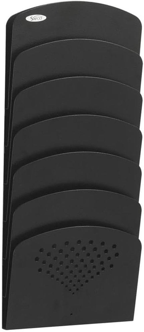 Safco Wall Mounted Literature Organizer - 7 Pocket Steel Rack for Documents & Magazines, Black