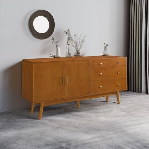 Walker Edison Mid-Century Modern Kitchen Buffet Sideboard Entryway Serving Storage Cabinet Doors-Dining Room Console, 70 Inch, Acorn