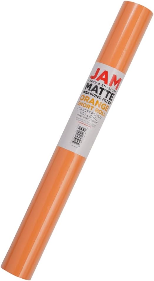 JAM Paper Gift Wrap - Matte Wrapping Paper - 26.3 Sq Ft (17 in x 18 Ft) - Matte Orange - Roll Sold Individually