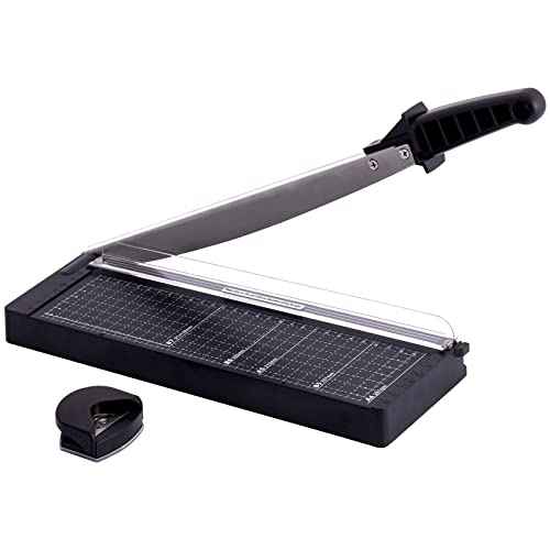 TIANSE Paper Cutter 12 Inch Paper Cutter Guillotine with 8 to 10 Sheet Capacity Safety Blade Lock Heavy Duty Paper Trimmer for Cardstock Cutting Board Paper Cutter Slicer for Home Office School Black