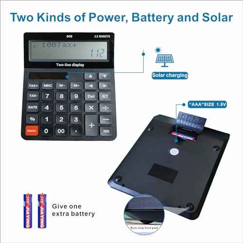 Battery and Solar Unique 120-Step Calculation Check Memory 12 Digit 2 Line Extra Large Calculator Big Buttons and 5.5" LCD Display, Configurable Tax Rate Financial Calculator for Tax Calculations