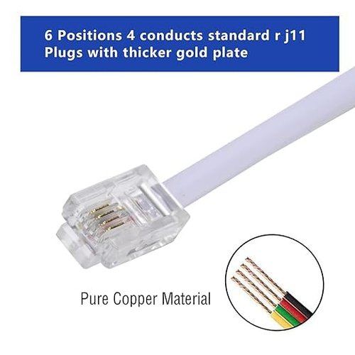 Skiennix 100 Feet Telephone Extension Cord - Standard RJ11 Plug with 1 Coupler & 30 Cable Clips | White