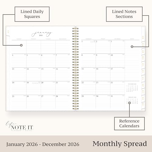 Blue Sky Life Note It 2026 Weekly and Monthly Planner Notes, January 2026 - December 2026, 8.5" x 11", Flexible Cover, Durable Twin Wire Binding, Storage Pocket, 50 Perforated Notes Sheets, Leah