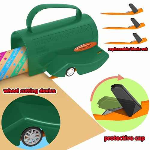 Wrapping Paper Roll Cutter Tool with 3 pcs Replaceable Blade Kit Gift Wrapping Paper Cutter for Christmas and Birthday Wrapping Paper Gift Wrap Cutter Holder Tube Slicing Trimming.