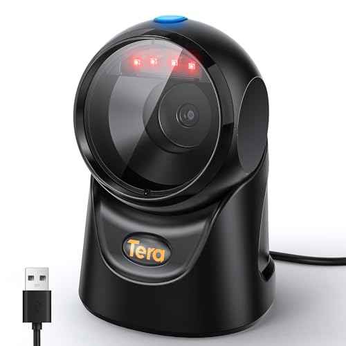 Tera Barcode Scanner Handsfree Omnidirectional: Desktop 1D 2D QR USB Wired Adjustable Angle Plug and Play Bar Code Reader for POS Supermarket Retail Store Mobile Payment Model 9700