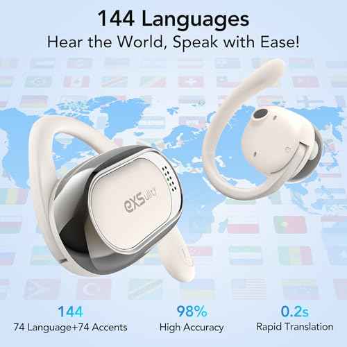 AI Real Time Language Translation Earbuds, 3-in-1 HD Sound Open-Ear Translator Earphones 144 Languages & 8 Offline & 5 Translation Modes for iOS & Android (Beige)