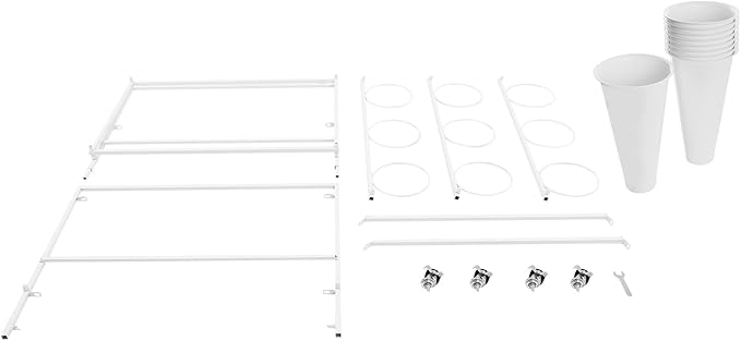 DYRABREST Flower Display Stand with Buckets, White 3 Layers Metal Plant Stand with 9 Pieces Buckets, Moving Florist Bouquet Shelf for Fresh Flower Shop, for Patio Garden, Outdoor Flower Pop-Up Events