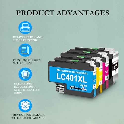 LC401XL LC401 Ink Cartridges Replacement for Brother MFC-J1010DW Printer Compatible for Brother LC401XL LC401 401 XL Ink Cartridge Work with Brother MFC-J1010DW MFC-J1170DW MFC-J1012DW Printer
