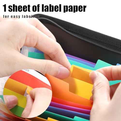 Koogel Expanding File Folder, 13 Pockets Small Accordion File Holder Organizer with Labels for Receipt Cards, Document, Zipper Closure, Bill Business, Coupons Storage, Classroom, 8.3X5.1 Inches, Black