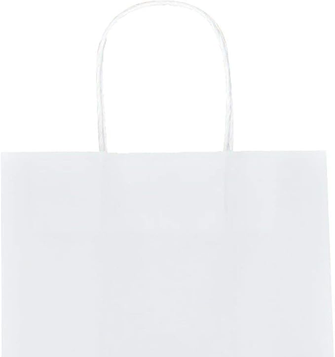 bagmad 100 Pack Sturdy Small White Kraft Paper Bags with Handles Bulk, Gift Bags 5.25x3.25x8 Inch, Craft Grocery Shopping Retail Party Favors Wedding Business Sacks (White, 100pcs)
