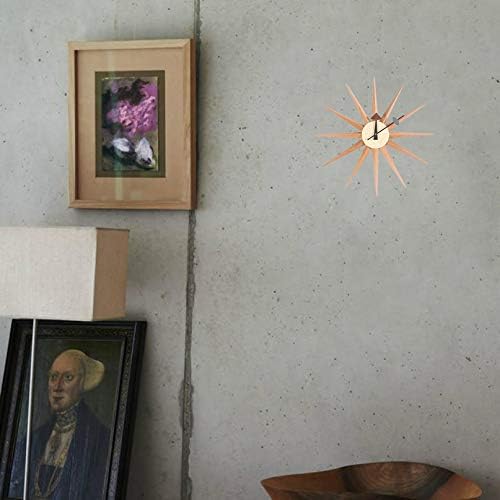 SHISEDECO Modern Art Sunburst Clock in Natural Color, Non Ticking Wooden Mid Century Retro Design Decorative Silent Wall Quartz Clocks for Home, Kitchen, Living Room, Office and Bedroom etc.