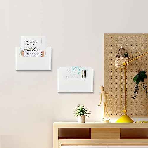Wall File Holder - White Plastic Wall Mount File Organizer for Office, Home, Classroom
