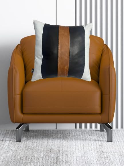 D DOLLY LAMB Lambskin Leather Pillow Cover - Sofa Cushion Case - Decorative Throw Covers for Living Room & Bedroom, 14x14 Inches - Black & Tan Pack of 1
