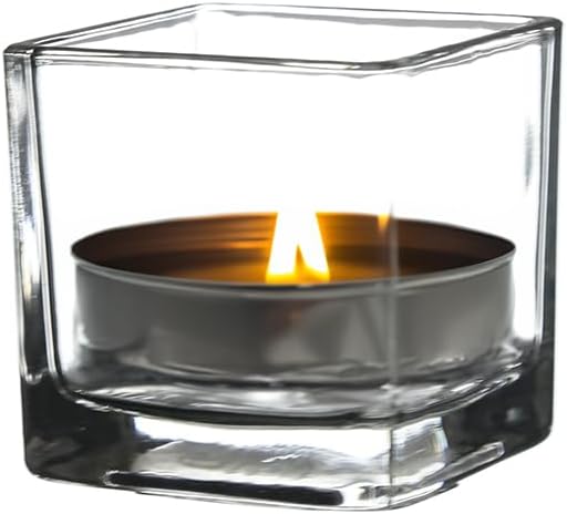 WGV 3 Inch Clear Square Cube Glass Votive Candle Holder Vase, Small Tiny Mercury Tea Light Terrarium Décor 3x3”, 1 Pc