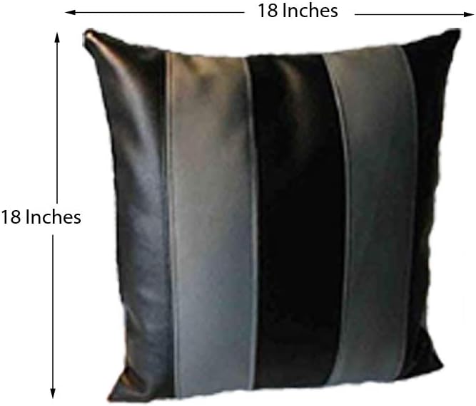 D DOLLY LAMB Lambskin Leather Pillow Cover - Sofa Cushion Case - Decorative Throw Covers for Living Room & Bedroom, 20x20 Inches - Black Grey Pack of 2