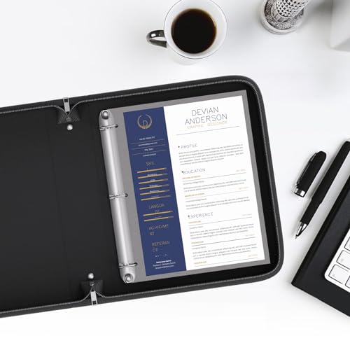 Fireproof 3 Ring Binder with Zipper, 1.5 Inch D Rings Hold up 375 Sheets of 8.5" x 11" (A4), Compatible with Clear Page Protectors, Built-in Net and Pen Holder(Black, 1 Pcs)