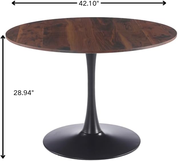 42" Tulip Table for 4-6 Persons Modern Round Dining Room Table, Mid-Century Modern Walnut Small Kitchen Table with MDF Wooden Top, Leisure Coffee Table for Living Room, Dining Room, Office