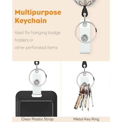 Uniclife Floral Retractable Badge Reel for Badge Holder White Flower Heavy Duty Retractable Keychain Strong ABS Casing with Stainless Steel Spring Coil 24 Inch Nylon Rope Carabiner Clip and Key Ring