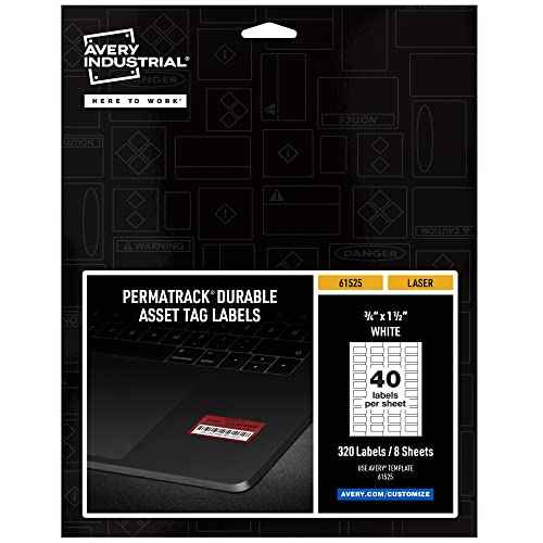 Avery White Asset Tag Labels, 3/4" x 1-1/2", Laser Printable Tags, 320 Waterproof Labels (61525)