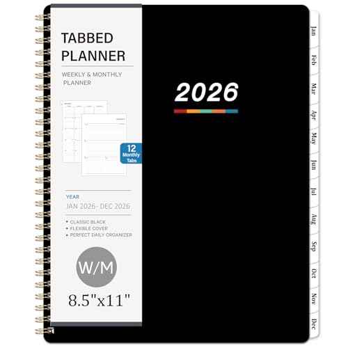 Planner 2026 ? Jan. 2026 - Dec. 2026, 2026 Planner Weekly and Monthly, 8.5" x 11", Calendar Planner 2026 with Monthly Tabs, Spiral Binding, Thick Paper - Classic Black