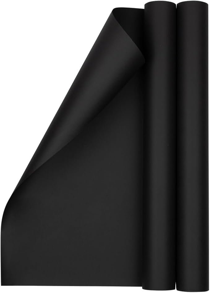 JAM Paper Gift Wrap - Matte Wrapping Paper - 52.6 Sq Ft Total (17 in x 18 Ft Each) - Matte Black - 2 Rolls/Pack