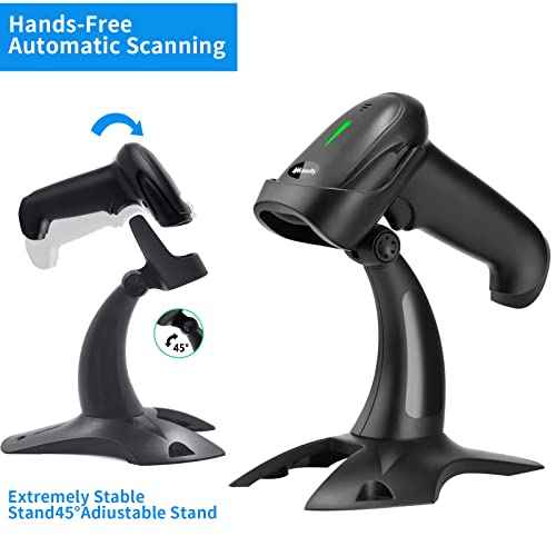Bluetooth Barcode Scanner with Stand,Alacrity 1D Hands-Free Automatic Scanning 3-in-1 Connections Bluetooth&USB Wired&2.4GHz Wireless Barcode Reader,Work with Windows,Mac,Android,Linux,iOS