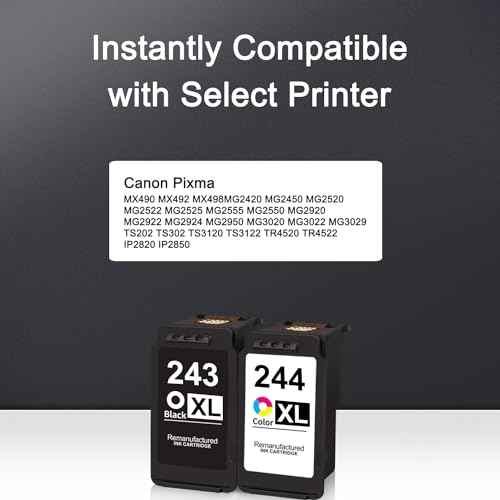 PG-243 CL-244 XL Ink Cartridge Replacement for Canon 243XL 244XL Combo Pack for PIXMA MX490 MG2500 MG2522 MG2922 TS3122 TS3322 TS202 TR4520 TR4522 Printers (1 Black 1 Color)