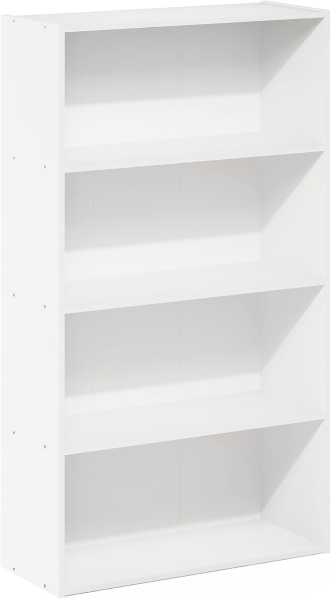 Furinno PASIR Book Shelf, 4-Tier Bookshelf, Bookcase with Open Shelf, 9.4 x 23.6 x 41.7, for Living Room, Bedroom, Home Office, White