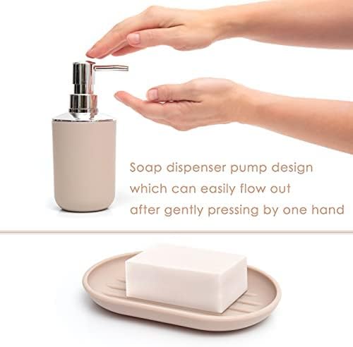 Moss & Stone 6-Piece Bathroom Accessories Set, Includes Soap Dispenser, Toothbrush Holder, Toothbrush Cup, Soap Dish, Complete Bathroom Decor Set (Beige)