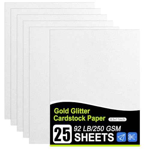 OcePor Glitter Cardstock, 25 Sheets White Cardstock, Glitter Paper for Cricut, Crafts and DIY, 8.5¡±x11¡±Shimmer cardstock for Birthday, Wedding Party Decor(92 lb/250 gsm)
