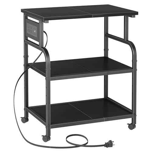 YAOHUOO 3 Tier Large Printer Stand with Power Outlet/Adjustable Storage Shelf, Rolling Cart with Wheels, Printer Table for Home Office 3D Printer/Heat Press/Laster, 22"¡¿15" Black