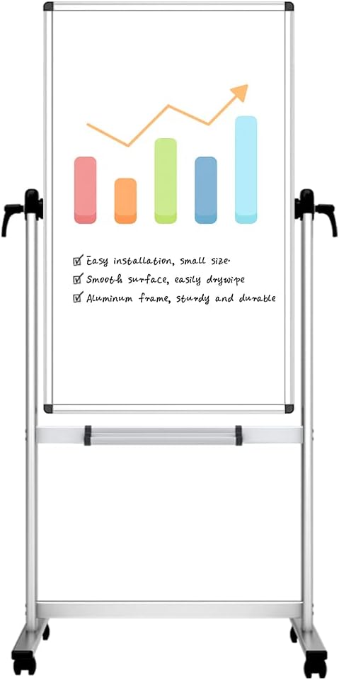 VIZ-PRO Double-Sided Magnetic Whiteboard - 48 x 24 Inches, Portrait Orientation, Aluminum Frame