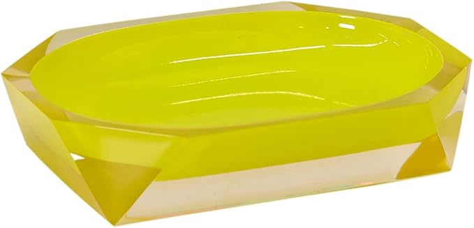 Faceted Soap Dish, Durable Resin, Smooth, Easy to Clean, for Stylish Bathroom Décor, Yellow, 4x5, Sold Individually