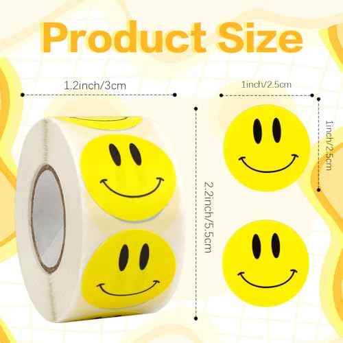 Smiley Face Stickers, 500PCS Happy Face Stickers, 1 Inch Yellow Happy Faces Decal Sticker for Kids, Self-Adhesive Incentive Reward Sticker Behavior Chart Decal for Students Teachers Classroom Supplies