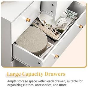 Karl home White 6 Drawer Dresser for Bedroom, Tall Dresser Chest of Drawers, Rustic Wood Bedroom Dressers Clothes Organizer, Anti-Tipping Device, Rose Gold Metal Handle, Living Room, Entryway, Office