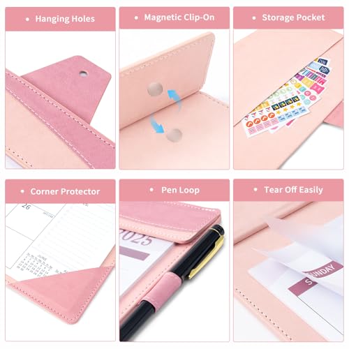 Ospelelf Leather Desk Calendar 2025-2026 Large 12"x17" Monthly Planner Pad with Protective Cover 18 Months July 2025 to Dec 2026 Pink