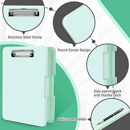 ANZNKU Clipboard with Storage 13x9.6 inches, Plastic Storage Clip Board with Side Opening, High Capacity Nursing Clip Board Foldable, Letter Size Smooth Writing for Work, Study(Light Green)