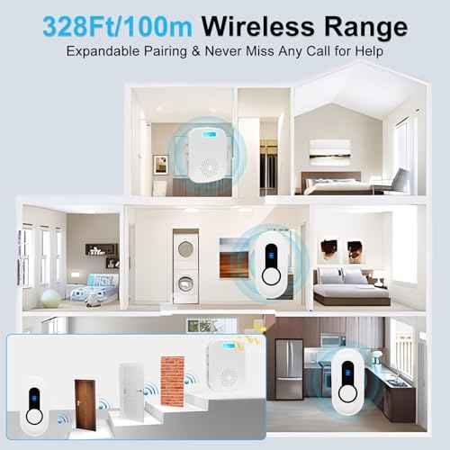 Caregiver Call Button Beeper Pager System Rechargeable & Portable Receiver with 500Ft Range Alert Button Call Bell for Elderly/Patient/Disabled at Home/Hospital/Clinic