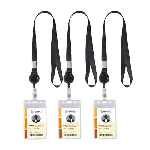 Lanyards for Id Badges Black Lanyards for Cruise Ship Cards Lanyard with Clear Id Holder (3Pcs)