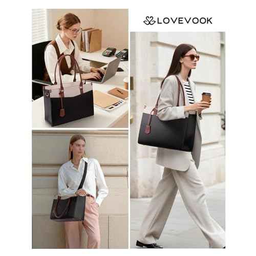 LOVEVOOK Laptop Bag for Women, 2-in-1 Tote Purse with Clutch & Cup Holder, Waterproof Briefcase for Work Travel