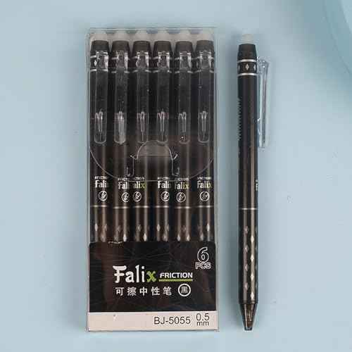 6 Pcs Erasable Gel Ink Retractable Pens - 0.5mm Fine Point, Black Ink, Smooth Writing for Office, School, Women, Men, Girls, Boys