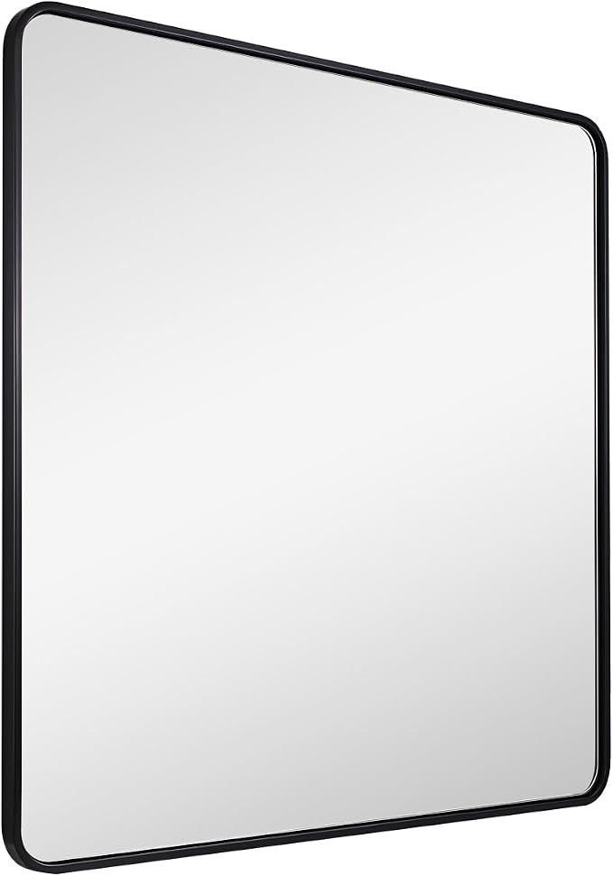 ANDY STAR 40X36 Inch Black Bathroom Mirror, Black Bathroom Vanity Mirrors for Wall, Rounded Rectangle Mirror for Bathroom, Seamless Tube Metal Frame, 1’’ Deep Wall Mounted Vertical/Horizontal