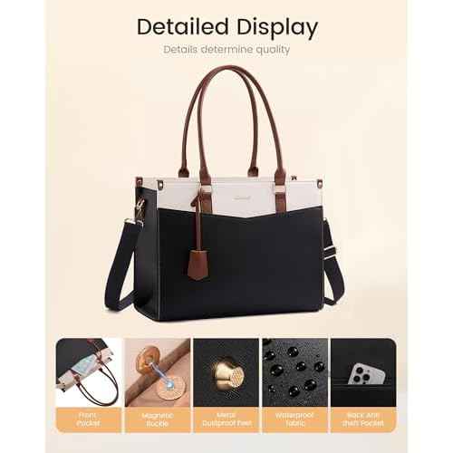 LOVEVOOK Laptop Bag for Women, 2-in-1 Tote Purse with Clutch & Cup Holder, Waterproof Briefcase for Work Travel