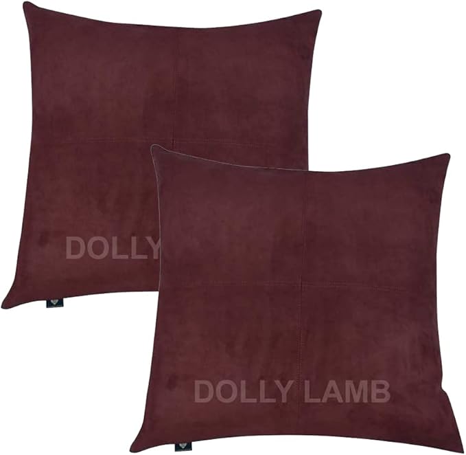 D DOLLY LAMB Lambskin Leather Pillow Cover - Sofa Cushion Case - Decorative Throw Covers for Living Room & Bedroom, 16x16 Inches - Brown Pack of 2