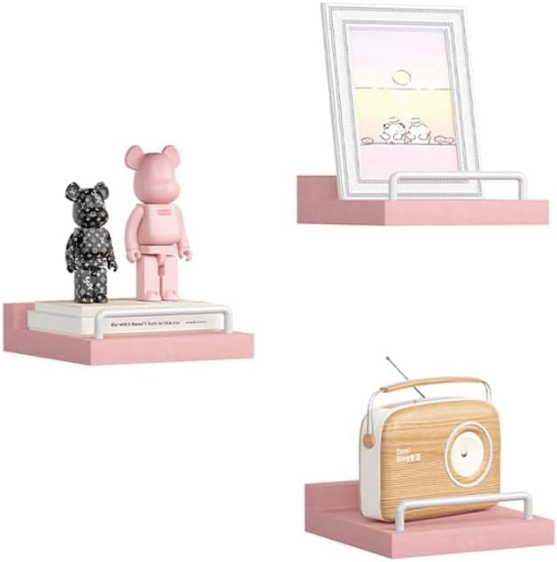RYOFOBETTO Small Floating Shelf, 6X6 Inches Farmhouse Wall Shelves for Living Room, Bedroom, Picture Frames, Plants, Kitchen, Set of 3 (Pink and White)