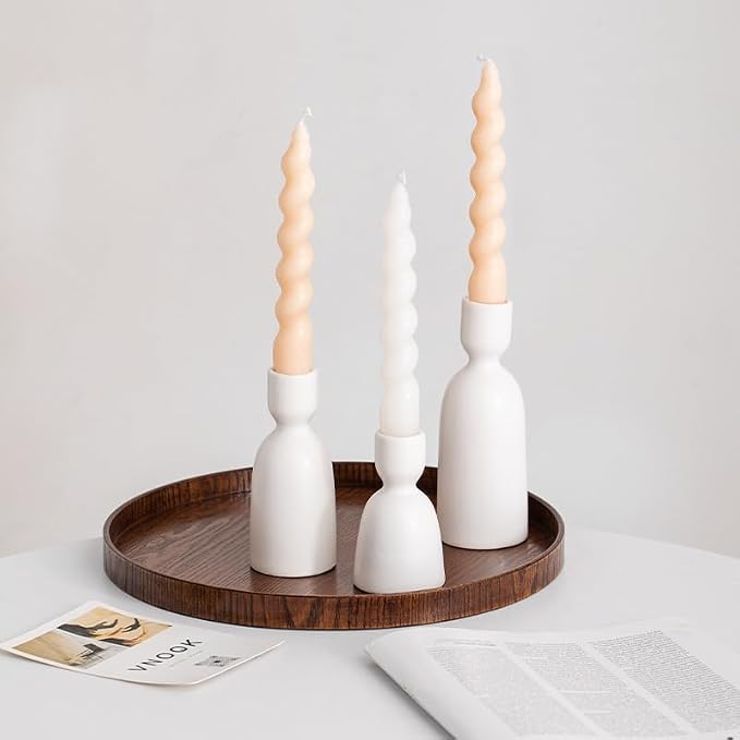 Candlestick Holders, Ceramic White Taper Candle Holder Candlelight Stand Candleholder, Modern Boho Candle Holders for Desktop Table Setting Dining Bathroom Wedding Decoration,2 Pack